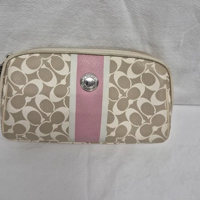 Bolsa de cosméticos Coach Heritage Signature Logo bronceado y rosa recubierta Foto 1 de 4