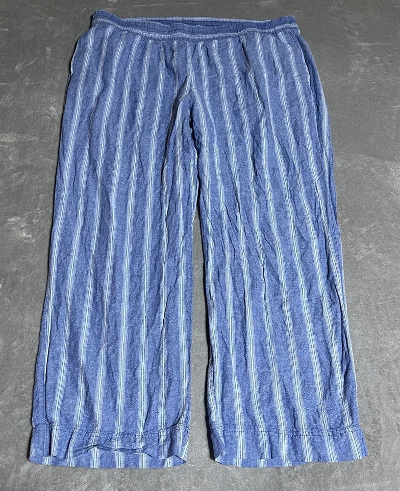 Pantalones antiguos azul marino para mujer XXL altos azules pierna ancha mezcla de lino tiro alto boho playa Foto 1 de 4