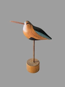 "Arte popular vintage de 12"" pintado a mano con pájaro costero de madera tallada pintada a mano" - Imagen 1 de 5