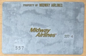 Placa de validación de billetes de avión Midway Airlines vintage - Imagen 1 de 2