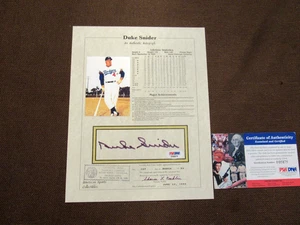 DUKE SNIDER DODGERS HOF SIGNED AUTO VTG STAT 8X10 AUTO PHOTO PAGE PSA/DNA BEAUTY - Picture 1 of 4