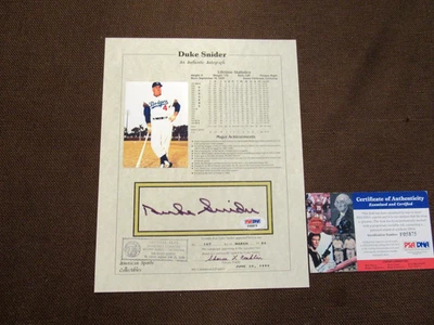 DUKE SNIDER DODGERS HOF SIGNED AUTO VTG STAT 8X10 AUTO PHOTO PAGE PSA/DNA BEAUTY - Image 1 of 4