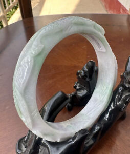 Grade AAA Burmese Hand Carved Green Lavender jade jadeite bracelet bangle 60.5mm