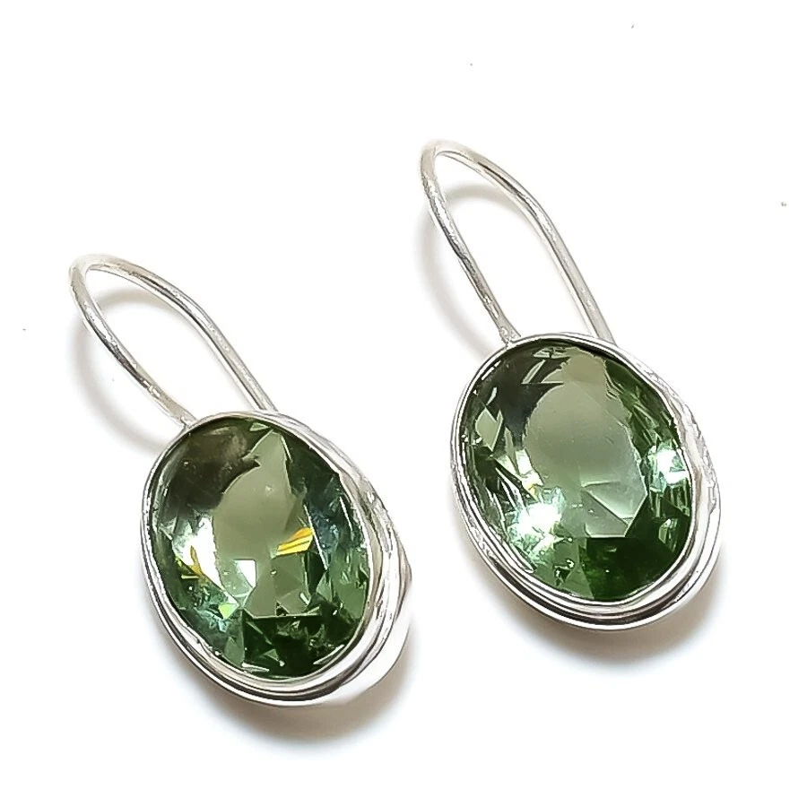 Green Amethyst  Gemstone Handmade 925 Starling Silver Jewelry Stud Earring - Image 1 of 1