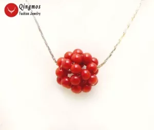 15-20mm Red Coral Handwork Weaving Round Ball 17'' Pendant Necklace for women - Picture 1 of 11