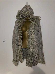 NEXT Chunky Knit Wool B fringe hooded Shacket Cardigan coat Sz L festival Rp£140 - Picture 1 of 10