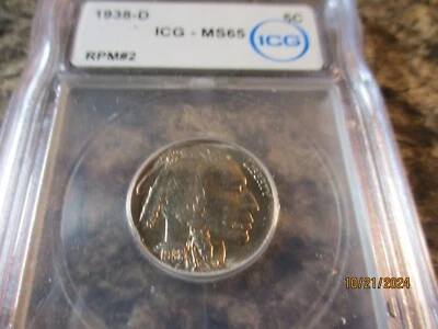 1938-D BUFFALO NICKEL RPM #2 D OVER D ICG MS65   901 - Image 1 of 4