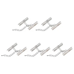 10Set Ribbon Crimp Clamp Ends Lobster Claw Clasps & Chain 30mm Silver Tone - Picture 1 of 7