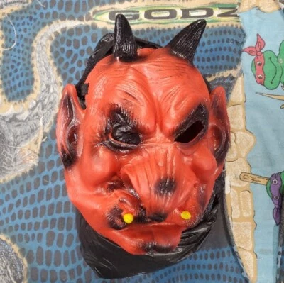 (Lot#227) Devil Red Rubber Halloween Mask with Elastic Head Strap  - Image 1 of 3