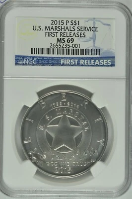 2015 P MARSHAL SILVER DOLLAR $1 NGC MS69 FIRST RELEASES - Image 1 of 4