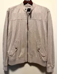 Banana Republic Jacket Men’s Large Tan Linen Bomber Full Zip Chinstrap Snap Prep - Picture 1 of 18