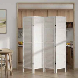 4 Panel Wood Room Divider Louver Partition Screen 5.6 Ft. Folding Privacy Screen - Picture 1 of 19