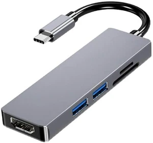Grey 5in1 Type C To HDMI 2x USB 3.0 TF SD Hub Adapter For Laptop MacBook Pro - Picture 1 of 9