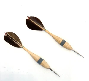 Two Vintage Marksman Wood Feathered Darts, Made in France - Picture 1 of 5