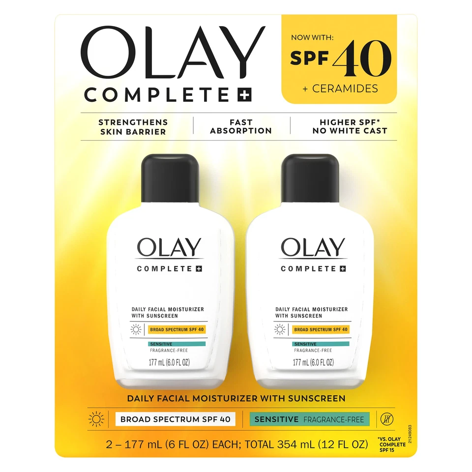 2 Pack Olay Complete Plus Sensitive Daily Moisturizer With Spf 40 Sunscreen.