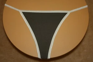 Dark Olive Green Thong G-String With Shiny Light Green Bands - Size Medium - Picture 1 of 2