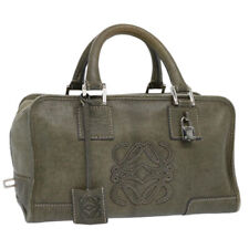 LOEWE Amazonas Hand Bag Leather Khaki Auth fm3045