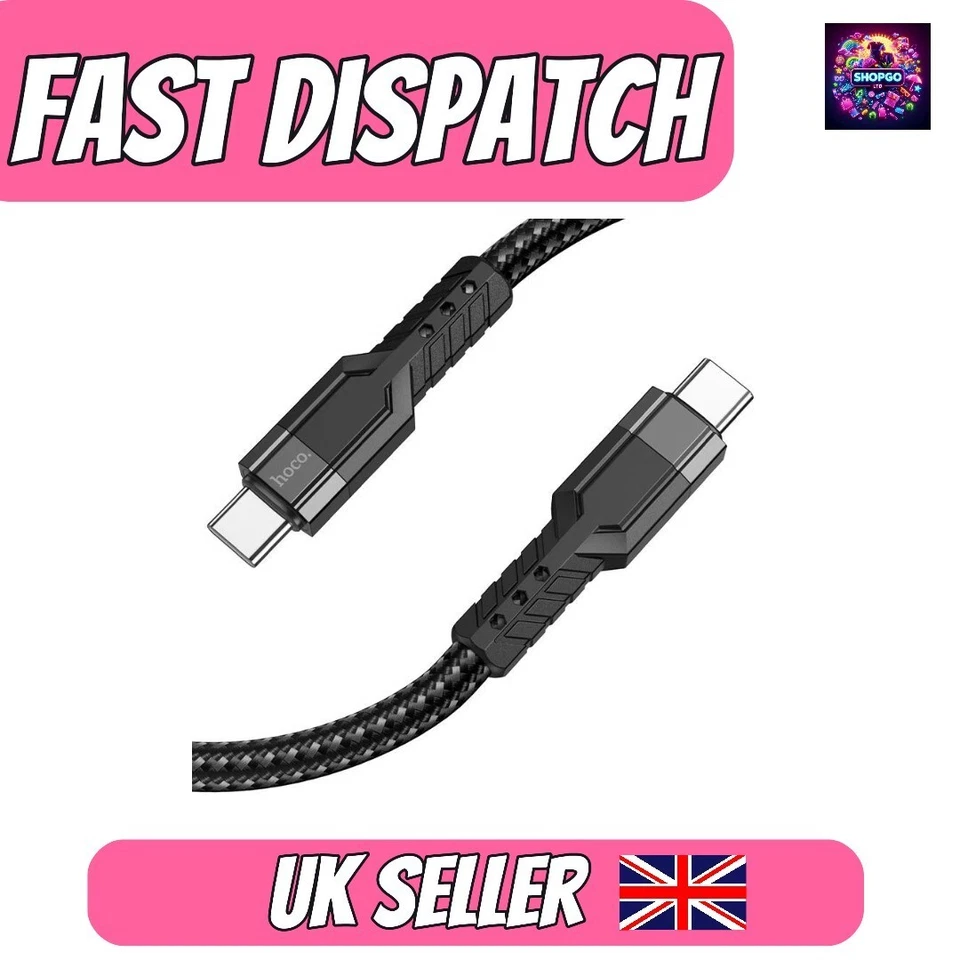 Type C to Type C Cable PD 60W Fast Charge Braided USB Lead LED 1.2M For Samsung - Image 1 of 4