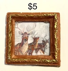 Miniature Dollhouse New 1/12 Christmas Reindeer Picture Handmade - Picture 1 of 1