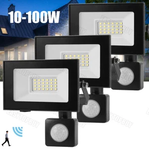 LED Fluter mit Bewegungsmelder 10-100W Außen Garten Strahler Scheinwerfer IP65 - Bild 1 von 18