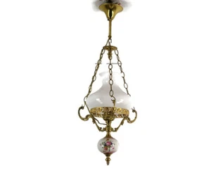 Vintage Porcelain Glass Shade Chandelier Pendant Italy Flower Patttern Fixture B - Picture 1 of 11