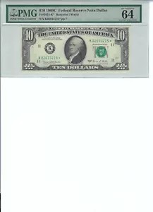 1969 $10 FRN FR2021-K* PMG 64 EPQ, Dallas * Note S/N K02033215*!!! - Picture 1 of 2