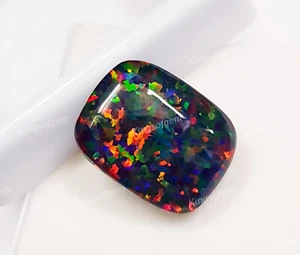 13.60 Ct Ethiopian Black Fire Opal Doublet Cushion Shape Loose Gemstone - Picture 1 of 6