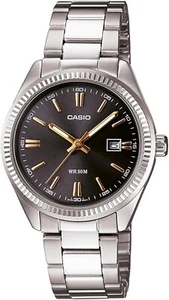 Orologio Casio Donna Acciaio Argento Solo Tempo Data Nero Oro _LTP-1302D-1A2VDF - Foto 1 di 2