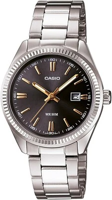 Orologio Casio Donna Acciaio Argento Solo Tempo Data Nero Oro _LTP-1302D-1A2VDF - Immagine 1 di 2