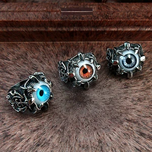 Herren Retro Silber Drachenkralle Böser Blick Schädel Edelstahl Biker Ring Augapfel - Bild 1 von 15