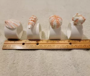 4 weiße & koralle Keramik Muschel, Muschel, Seeigel Serviettenring Halter Muscheln - Bild 1 von 7