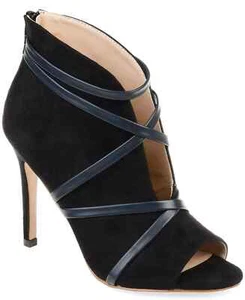 Journee Samara Black Faux Suede Booties Sandals Peep 4" Heels Stiletto 9 New 18C - Picture 1 of 9