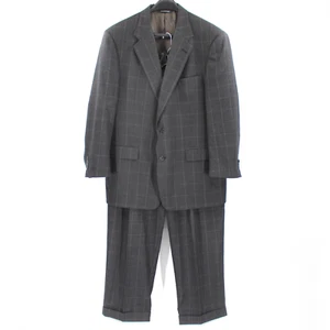 Burberry Charcoal Grey Wool Window Pane Check 2 Pc Suit Jacket Pants 44R Blazer - Picture 1 of 8