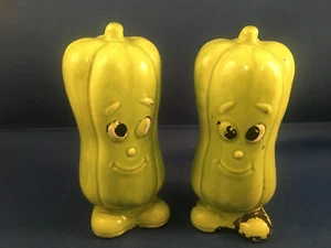 Vintage Anthropomorphic Green Pepper Salt And Pepper Shakers Made in Japan - Picture 1 of 8
