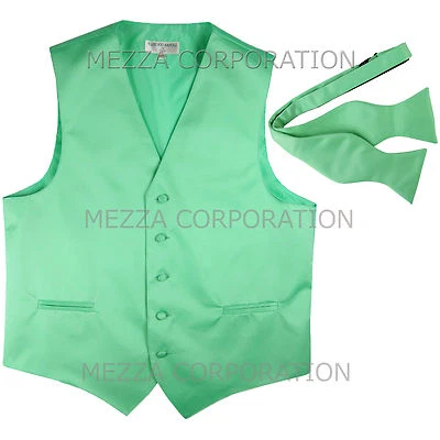 New Men's Formal Vest Tuxedo Waistcoat with free style selftie Bowtie aqua green - Image 1 of 4