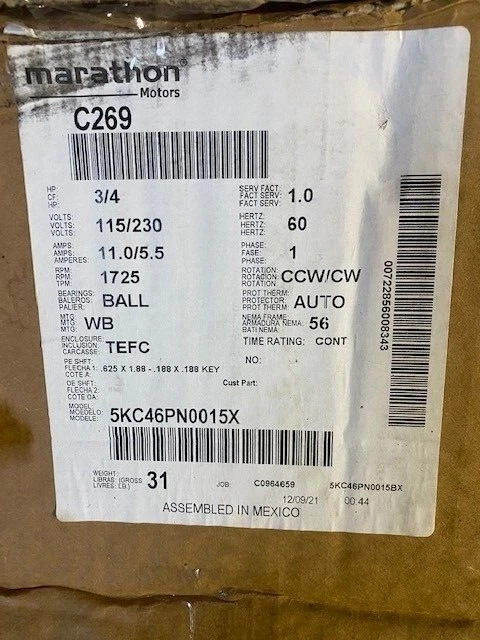 Marathon C269 / 5KC46PN0015X 3/4 HP General Purpose Motor - Image 1 of 1