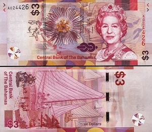 Bahamas 3 Dollars 2019, UNC, P-78, QEII, Prefix A - Picture 1 of 3