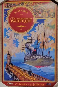 Vintage Poster Jules Verne Extraordanaire Pacifique Bought at Tahiti Museum '97 - Picture 1 of 4