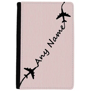 PERSONALISED AIRPLANE NAME TRAIL FAUX LEATHER UK PASSPORT COVER/HOLDER HOLIDAY - Picture 1 of 4