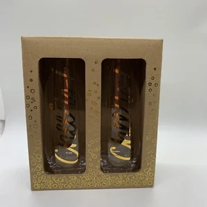 Paper Source Cheers Gold Script Stemless Champagne Glasses NWOT Wedding Party - Picture 1 of 2