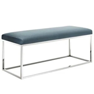 Modway Anticipate Velvet & Stainless Steel Bench in Sea Blue and Silver - Picture 1 of 5