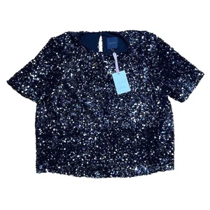 Alex Marie Sequined Blouse Stretch Short Sleeve Lined Party Top Black Womens XL - Picture 1 of 21