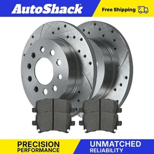 Rear Drilled Slotted Brake Rotors Ceramic Pads for VW Jetta Rabbit Audi A3 - Picture 1 of 7
