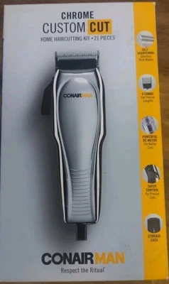 NUEVO Kit de corte de pelo casero Conair Man cromado corte personalizado 21 piezas incluye estuche Foto 1 de 4