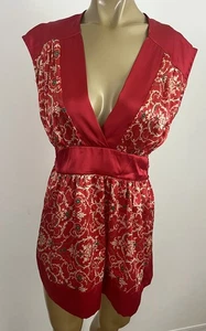 Vintage Forever 21 Empire Waist Tunic Top Tie Back Deep V Retro Y2K Small Satin - Picture 1 of 9