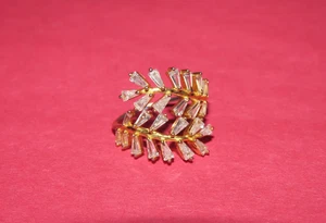 LAUREL LEAF RING STERLING VERMEIL 925 CUBIC Z BY FUZION CREATIONS SIZE 6.5 - Picture 1 of 4