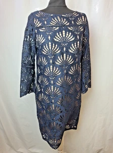 Mint Velvet Navy Blue Overlay Dress 3/4 Sleeve Lace Occasion Women's UK10 C4484 - Picture 1 of 8