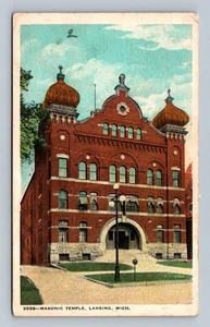 Vintage Masonic Temple Lansing Michigan Postcard 1924 Red Brick - Picture 1 of 2