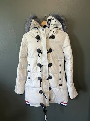 Jack1T Mountain Puffer Jacket White Hooded Outdoor Size Medium NWT - Image 1 of 3