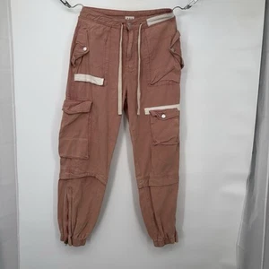 POL Wide Leg Baggy Cargo Pull On Sweatpants Drawstring Distressed Women's L Pink - Picture 1 of 12